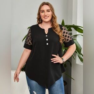Plus Size Emery Rose Polka Dot Sleeve Blouse